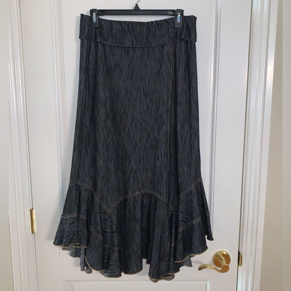 Stiletto Heathered Black with Gold Stitching Maxi Skirt Size Large